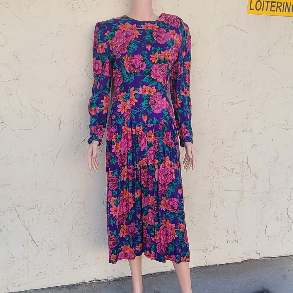 Vintage Sarah Ellen Beaded Floral Dress